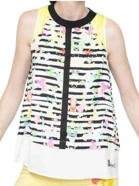 Desigual Colorful Abstract Striped Sleeveless Blouse, Medium , Artsy Watercolor